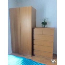 Ikea garderob,byrå och sängbord i ek